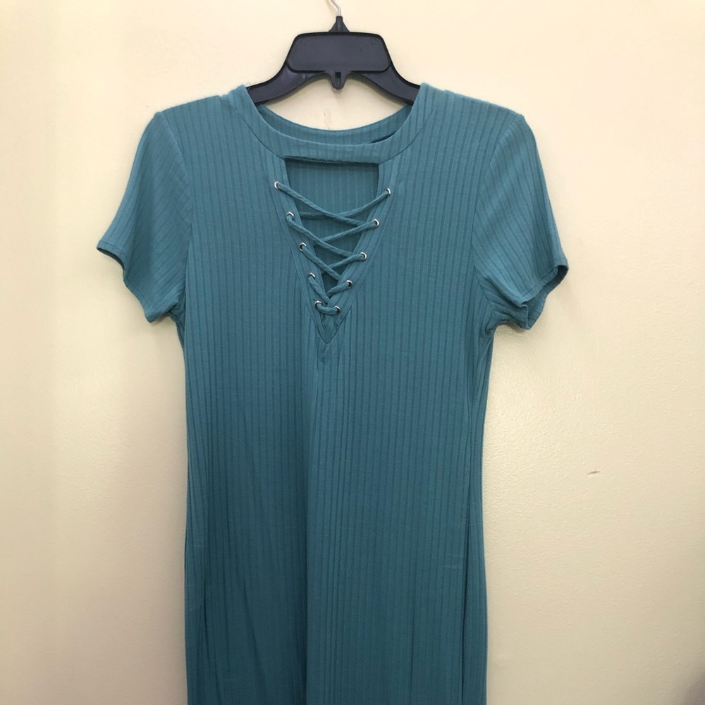 Light Blue Heart and Hips Ribbed T-Shirt Dress